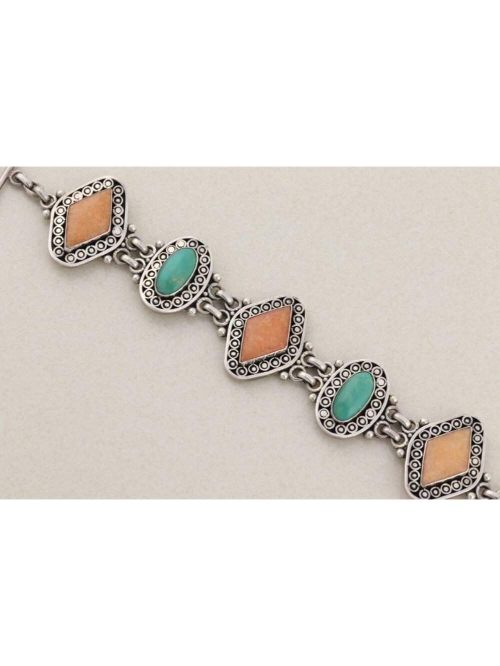 Sterling Silver Green and Orange Gemstone Bracelet 7"